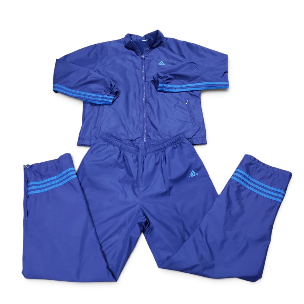 Vintage adidas Track Jacket Pants Set Men's M 3 Stripe Windbreaker Tracksuit